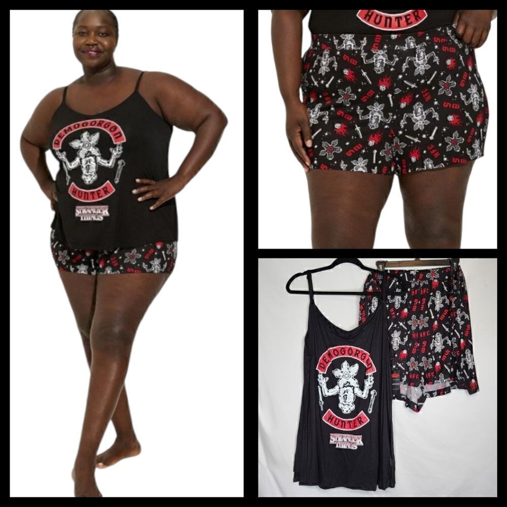 5X 28W Torrid Black Stranger Things Pajama Set Tank Shorts Demogorgon Hunter Red